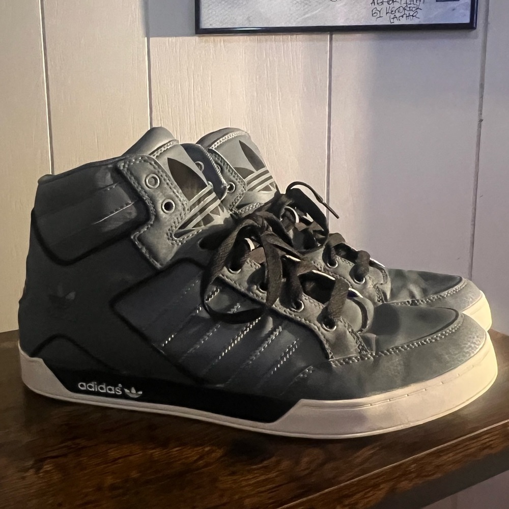 Black and Gray Adidas Hi Tops
